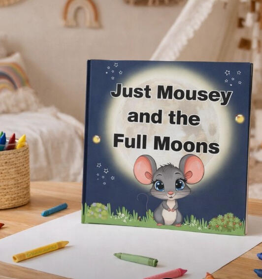 Just Mousey and the Full Moons children’s picture book with a Full moons story and coloring pages