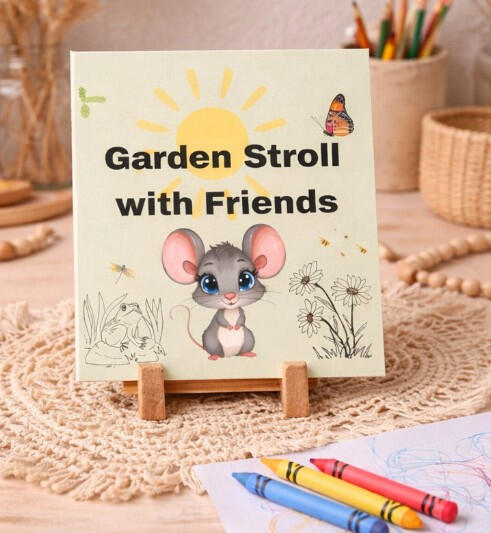 The Garden Stroll Coloring Book leads little artists through a blooming garden of flowers, butterflies, and friendly critters.